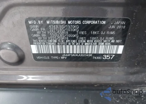 2018 Mitsubishi Outlander Sport 2.0 Es/2.0 Le from USA, damaged, VIN JA4AP3AU4JU023496